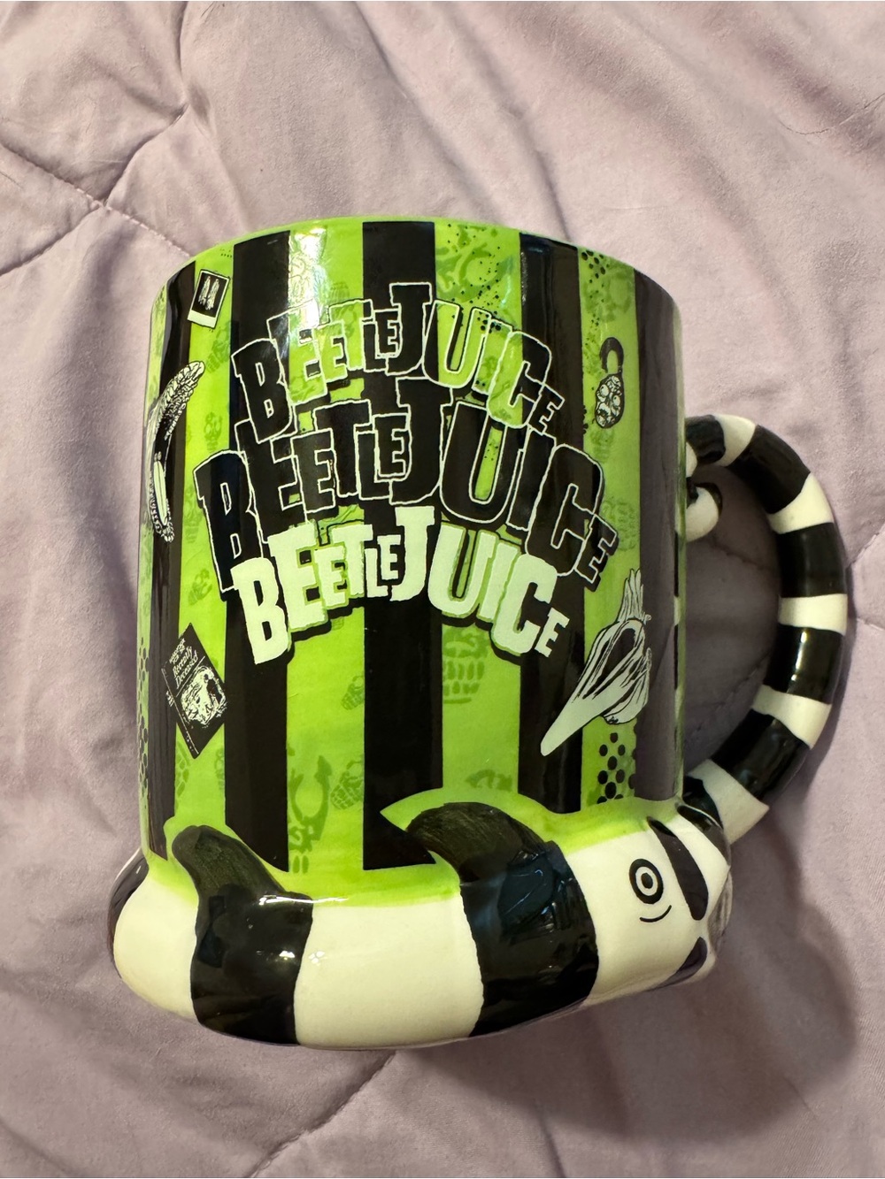 Beetlejuice Striped Ceramic Mug - Black & Lime Green